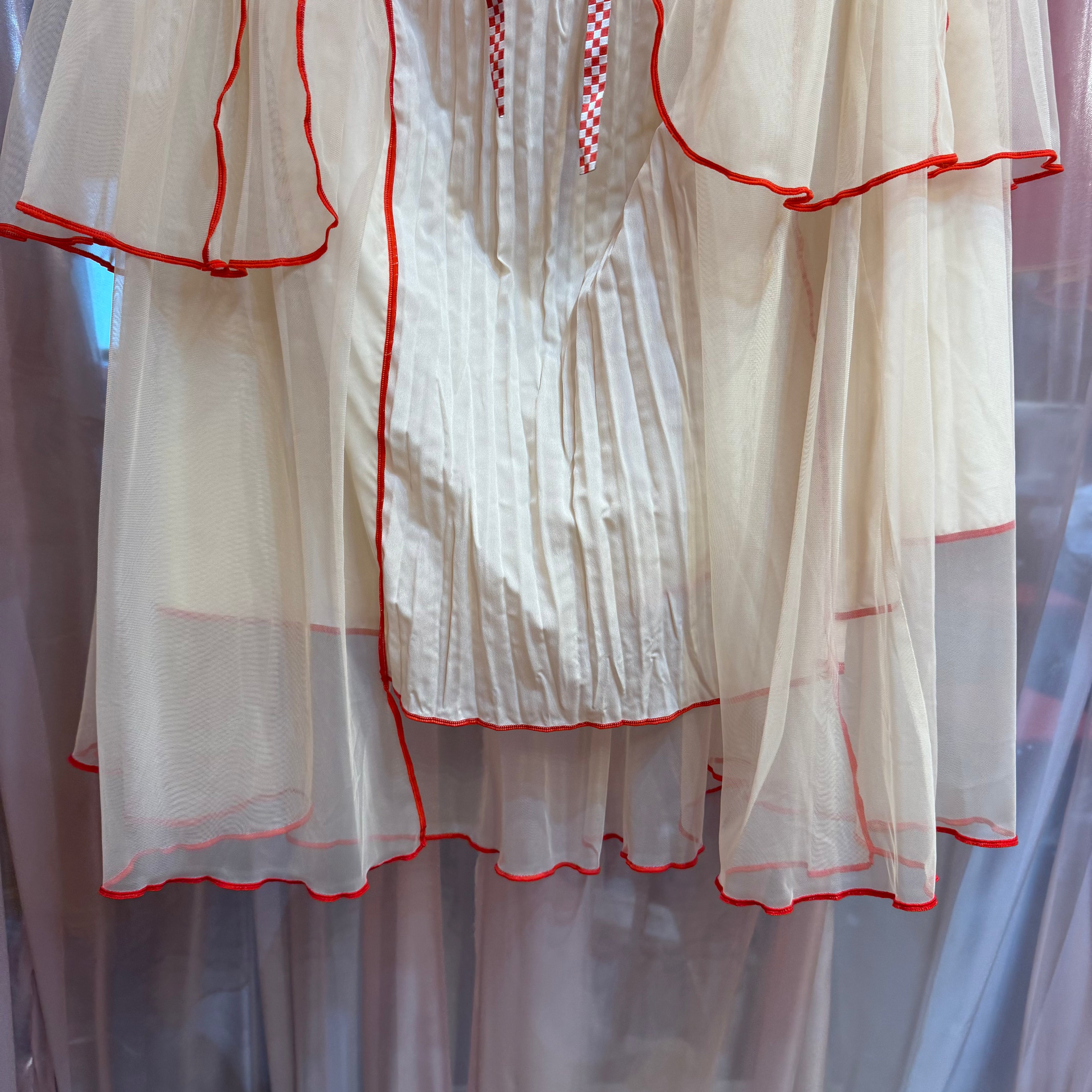 レッドチェックリボンチュールスカート