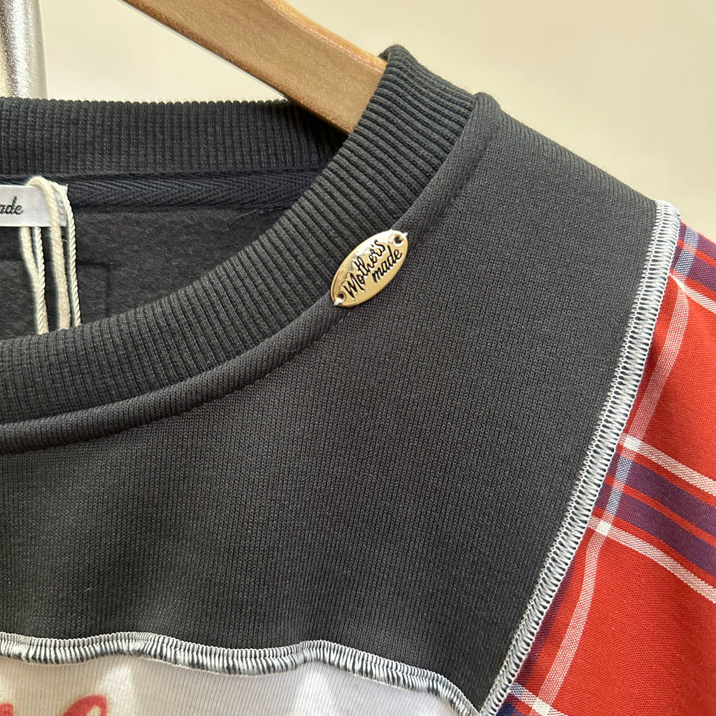 テディベアチェック柄リメイクスウェットシャツ