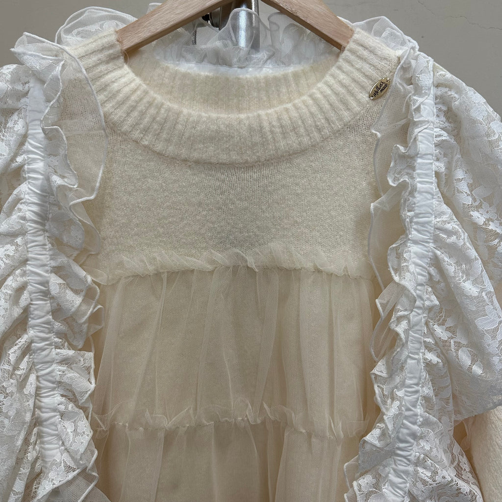 取り外し可能なレース付きチュールセーター