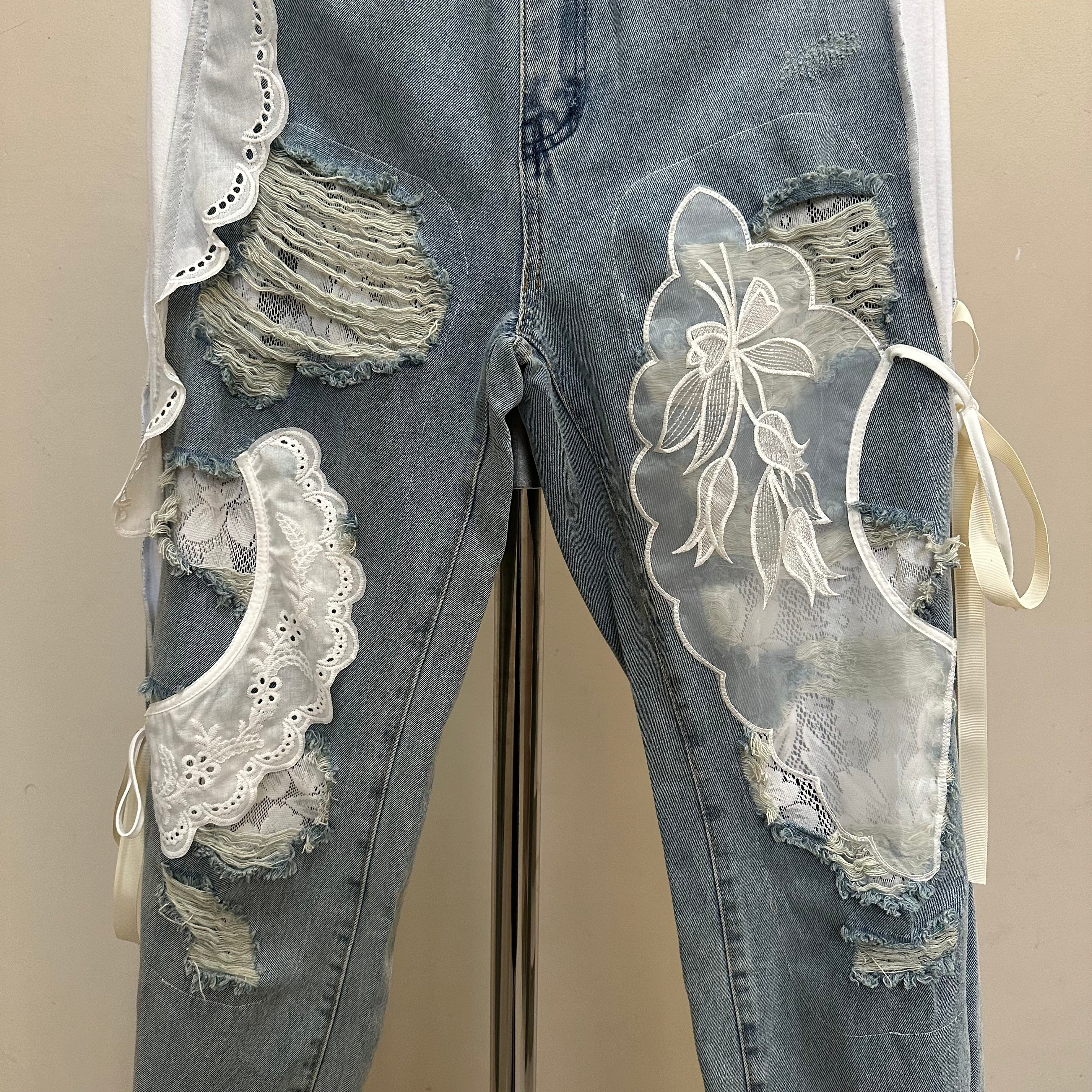 レース付きデニム