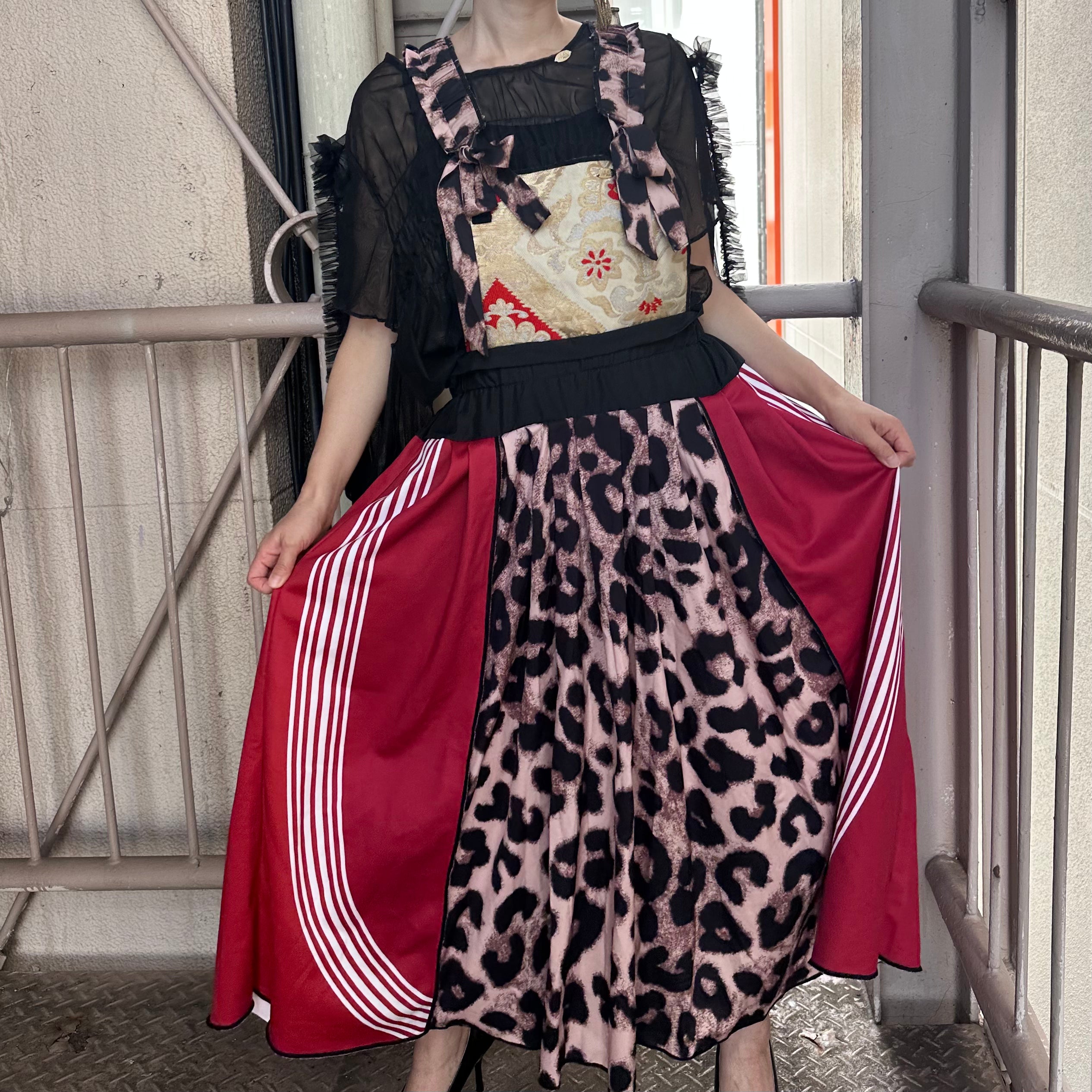 トラックパンツ x ヒョウ柄 リメイクOP