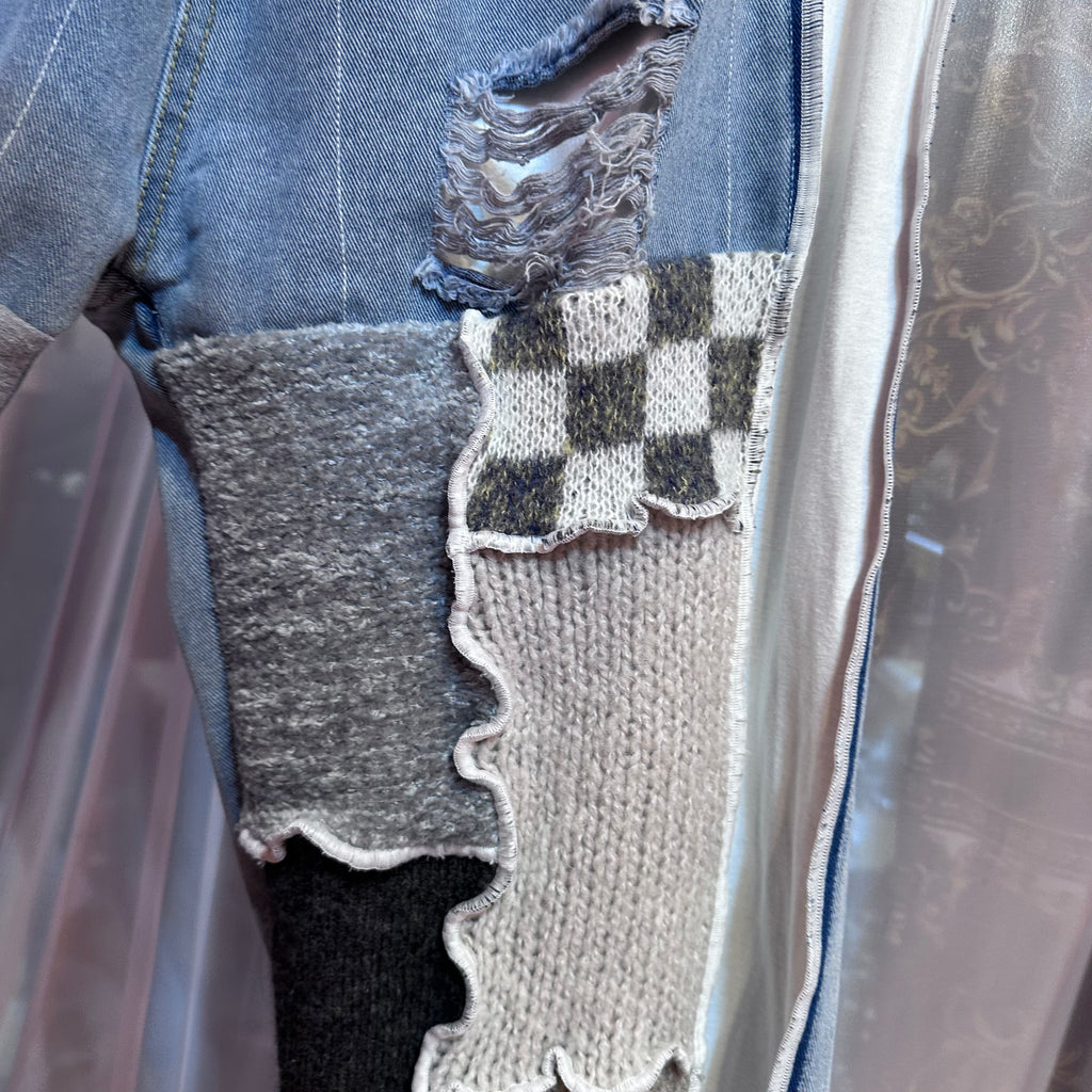 ニットパッチワークデニム