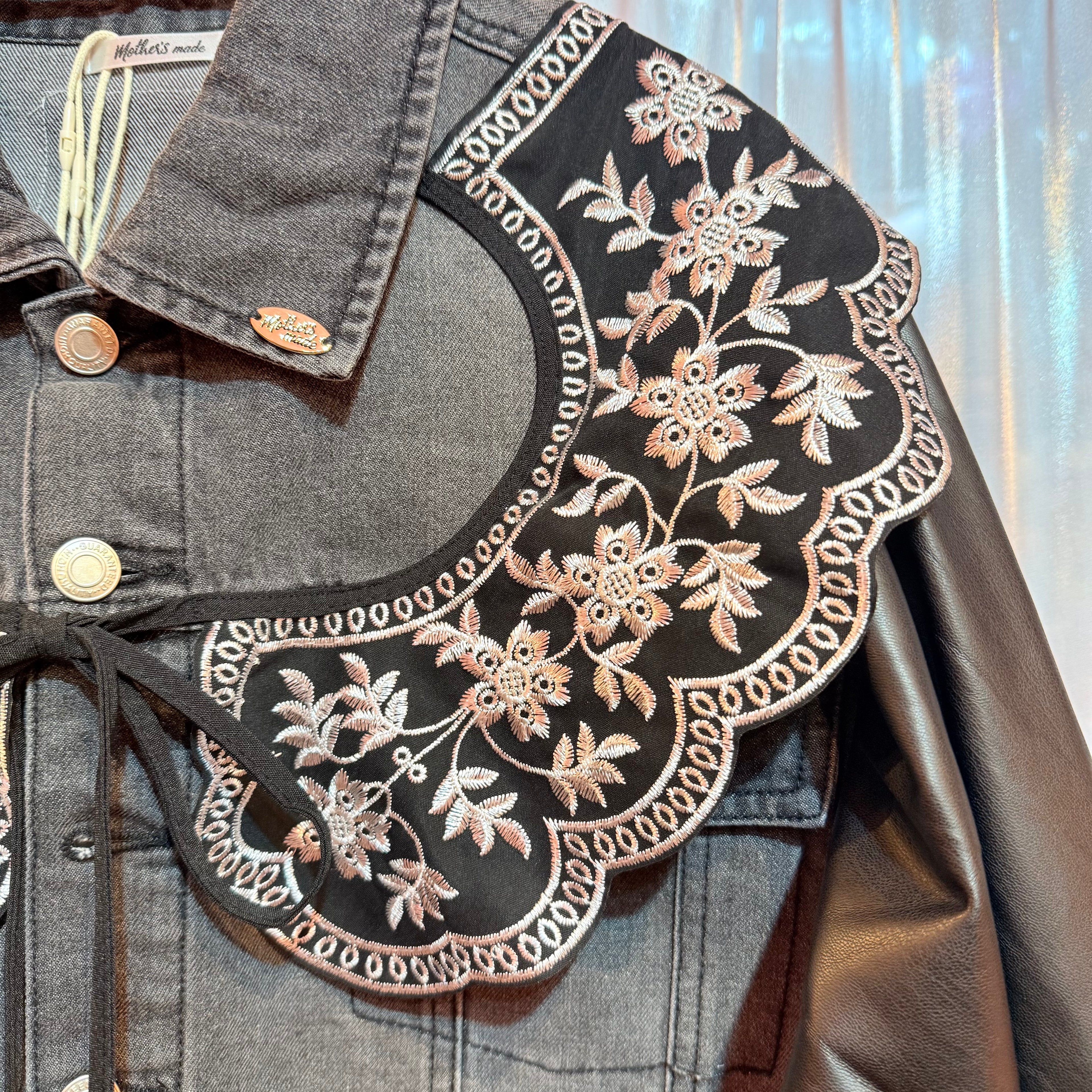 フェイクレザーのバルーンスリーブデニムジャケット