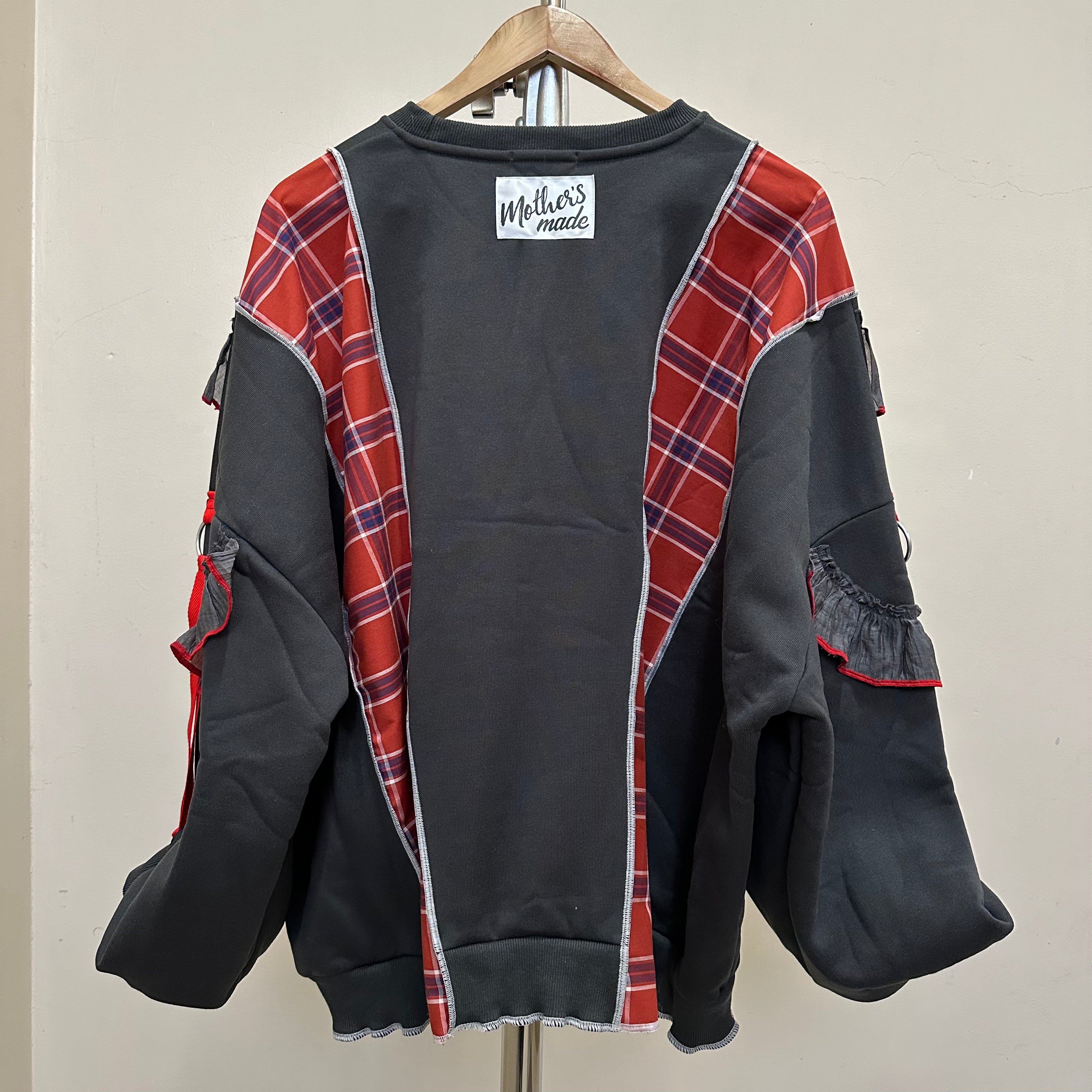 テディベアチェック柄リメイクスウェットシャツ