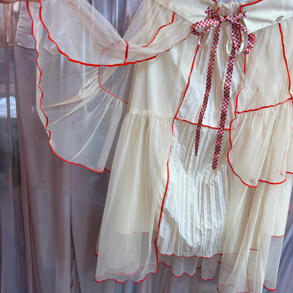 レッドチェックリボンチュールスカート