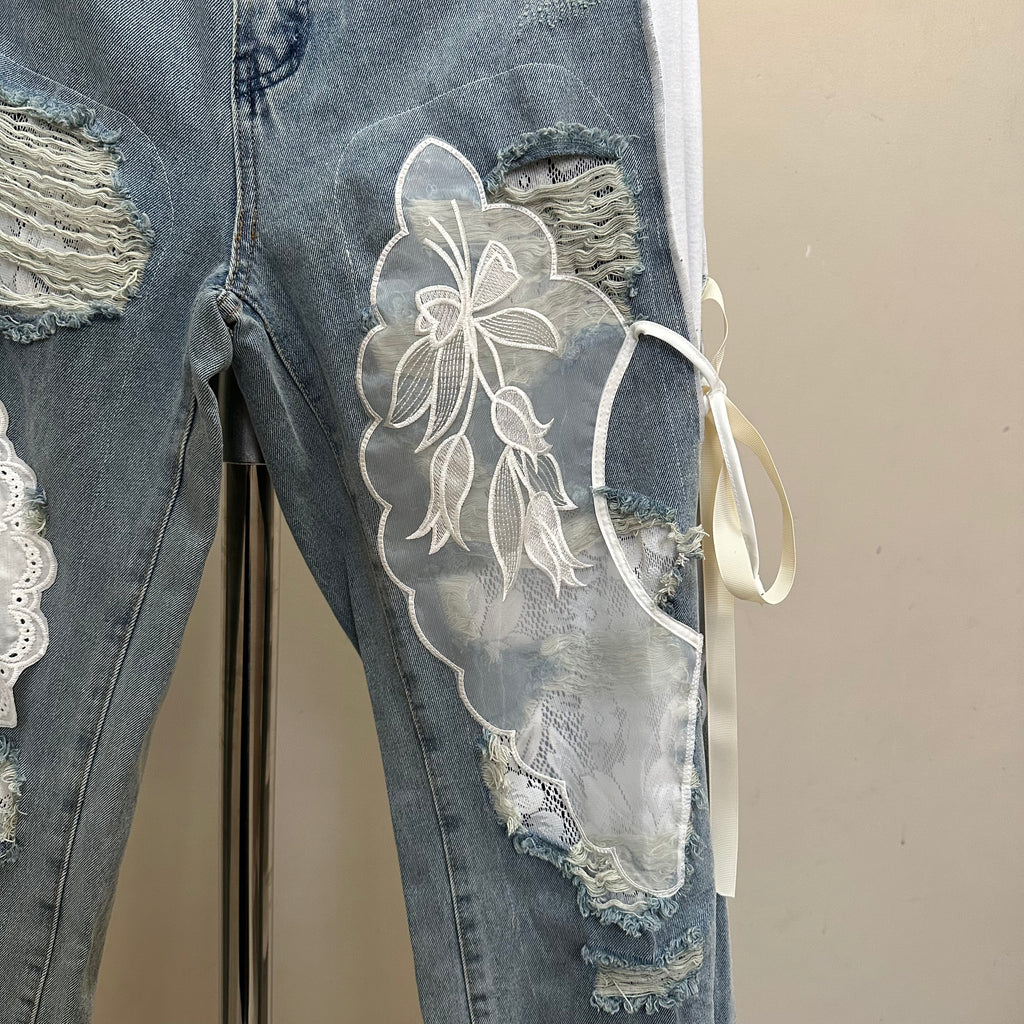 レース付きデニム