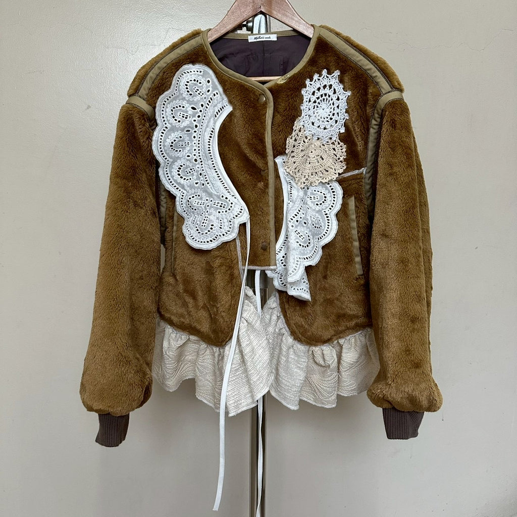 ボアベージュ白レースショットジャケット