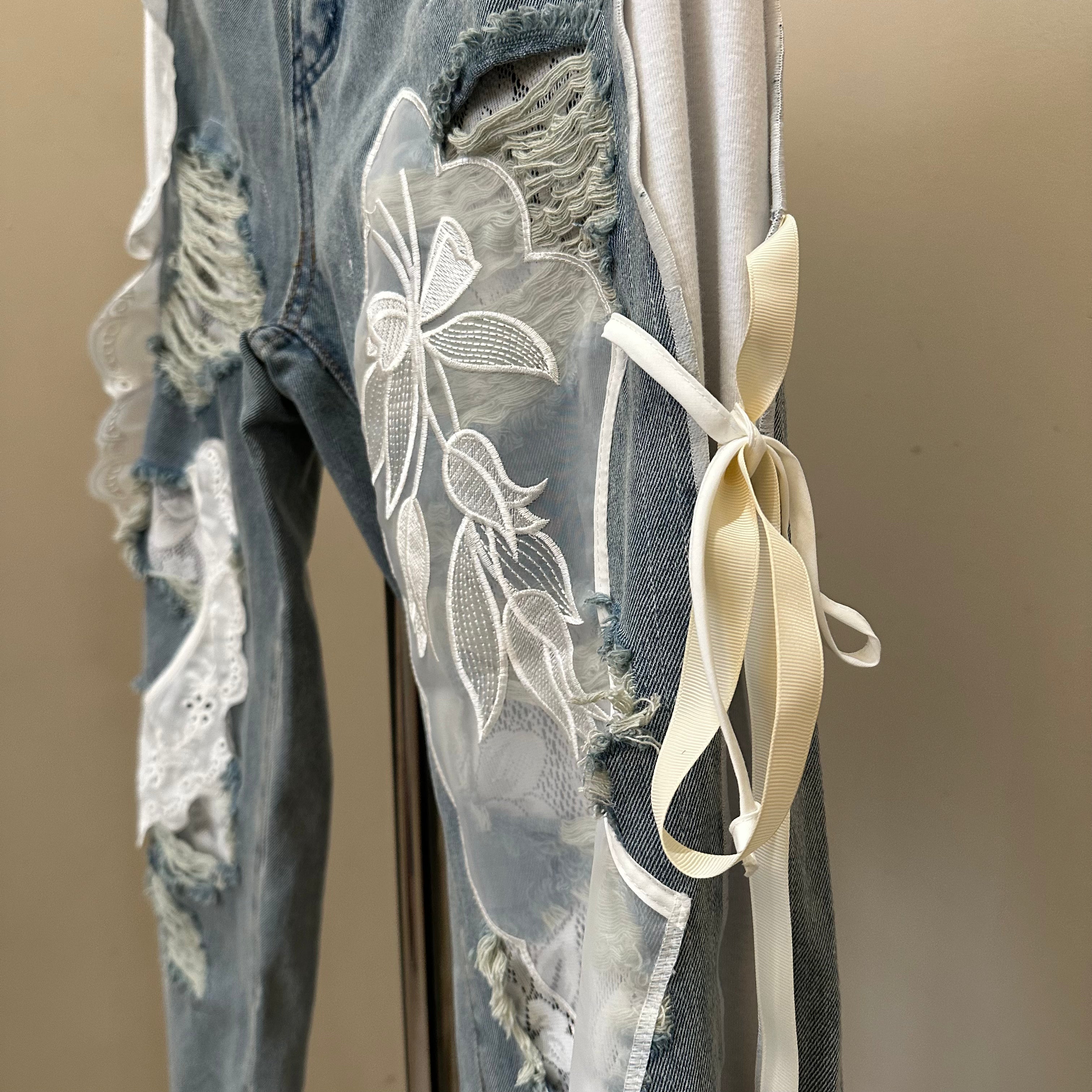 レース付きデニム