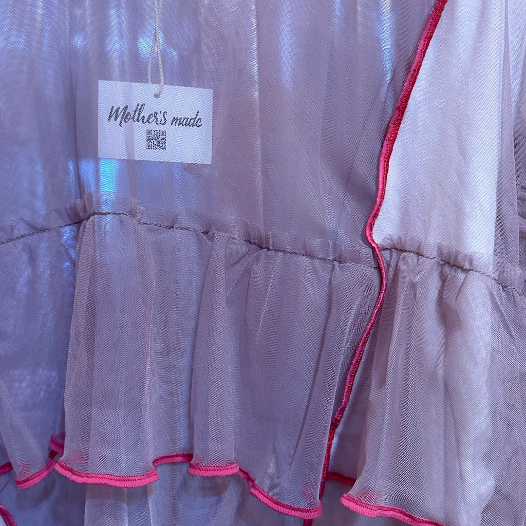 ピンクシアーフリル長袖トップス