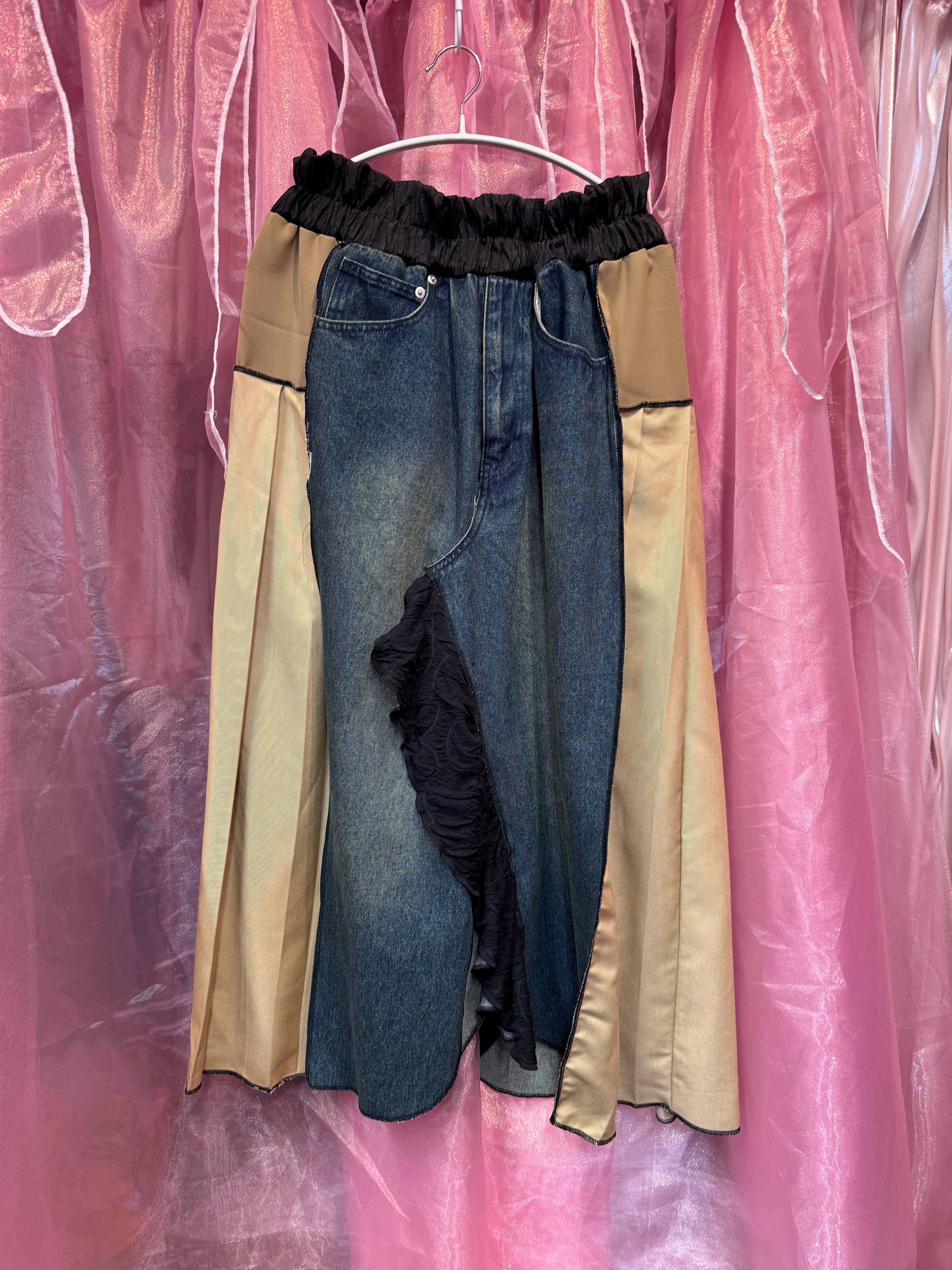 インスタライブ紹介商品・608601サイドプリーツスカート(デニム×ベージュ)