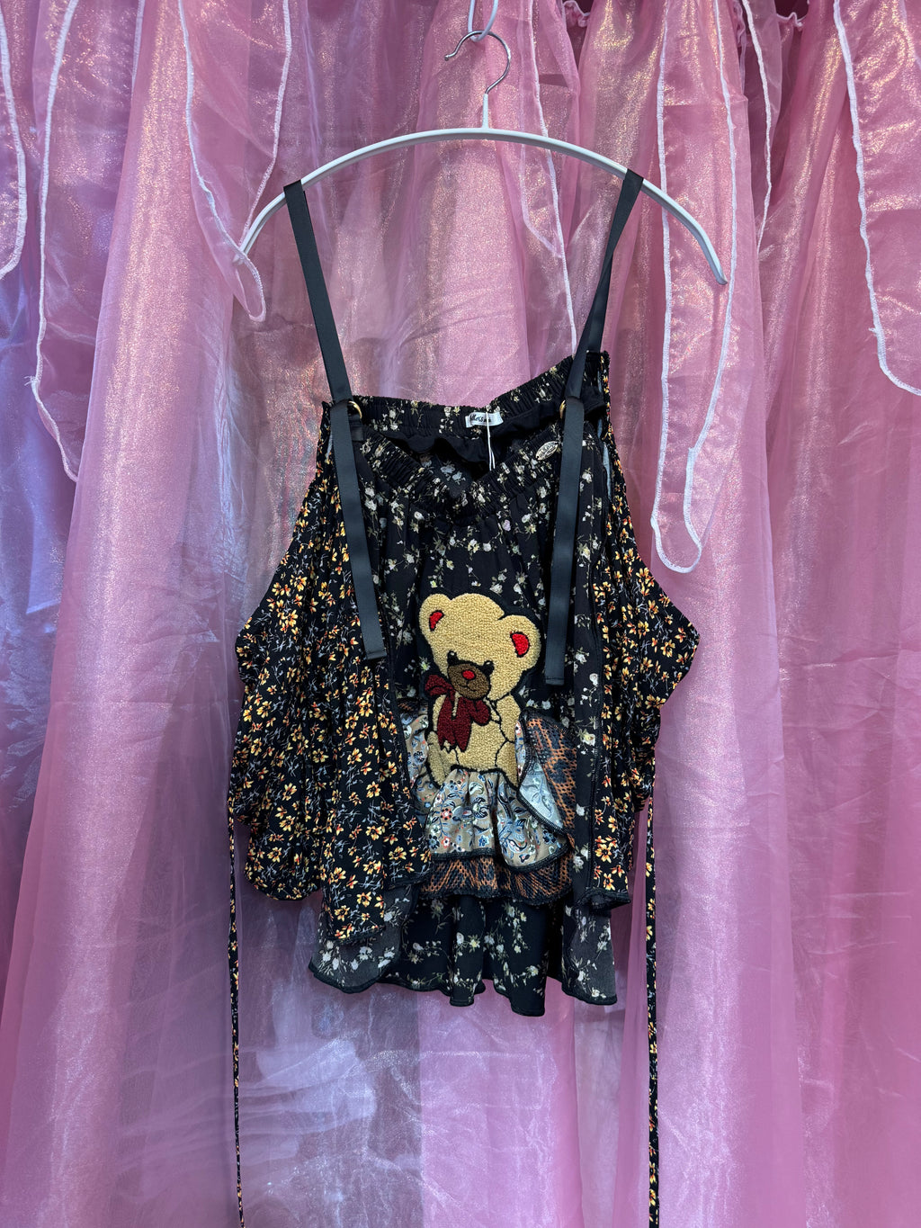 インスタライブ紹介商品・608301小花柄＆くまちゃんワッペンキャミ