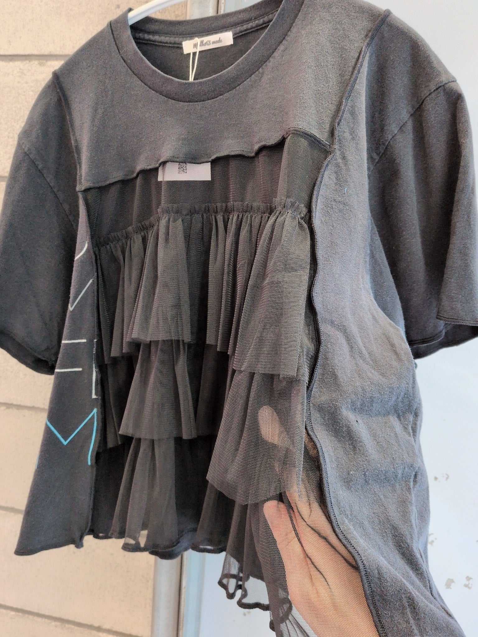 シフォン切替シンプル黒Tシャツ