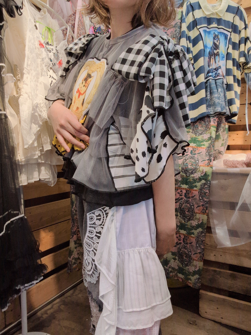 ねこハート♡シフォントップス グレー