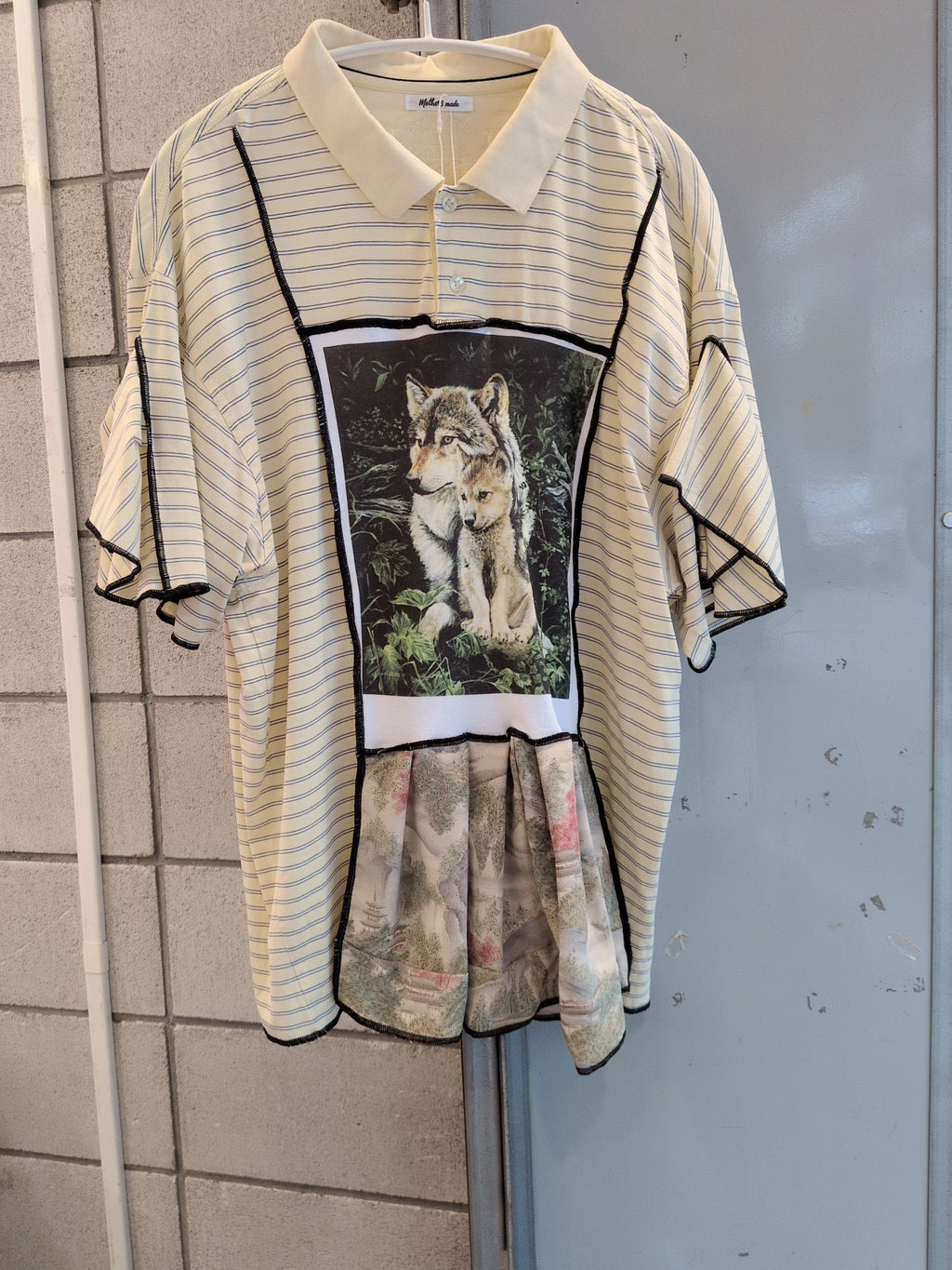 おおかみの親子ポロシャツ 黄色細ボーダー