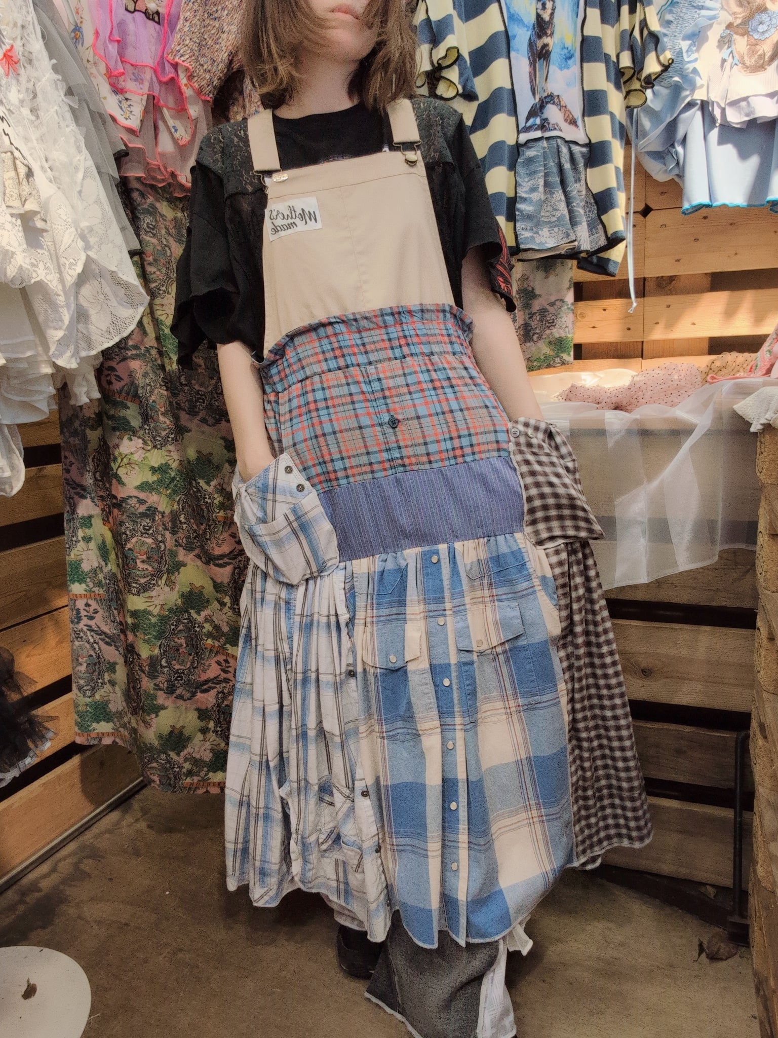 シャツリメイクサロペット ブルー