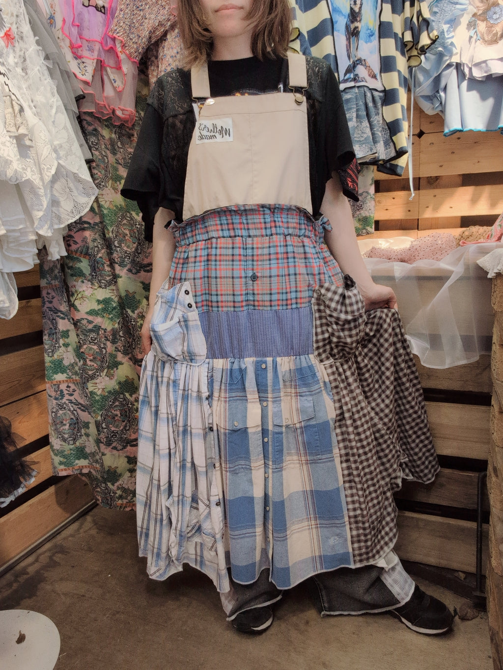 シャツリメイクサロペット ブルー