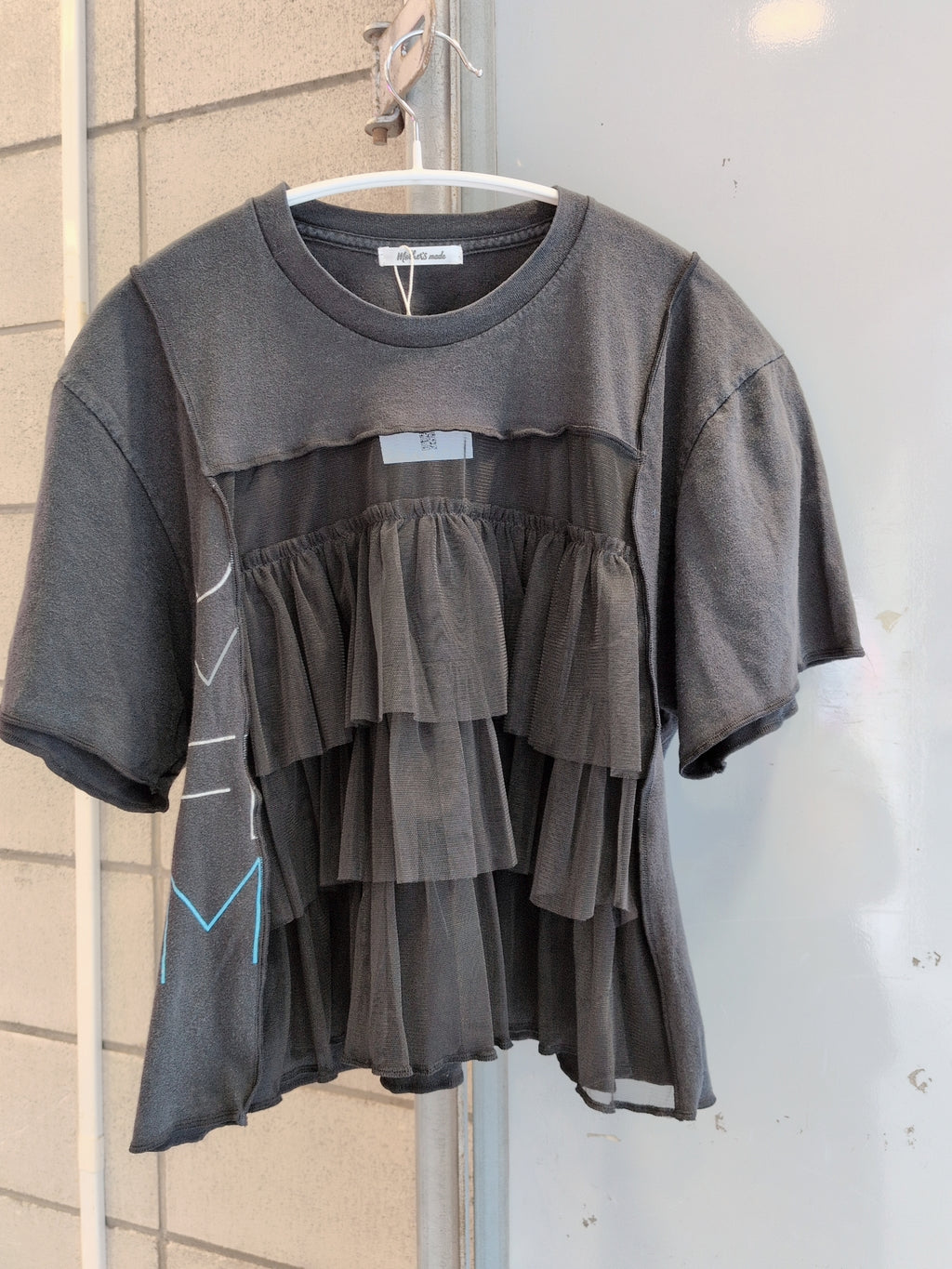 シフォン切替シンプル黒Tシャツ